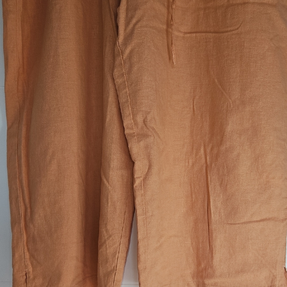 Womens Linen Orange Capri Flared Pants - Picture 3 of 8